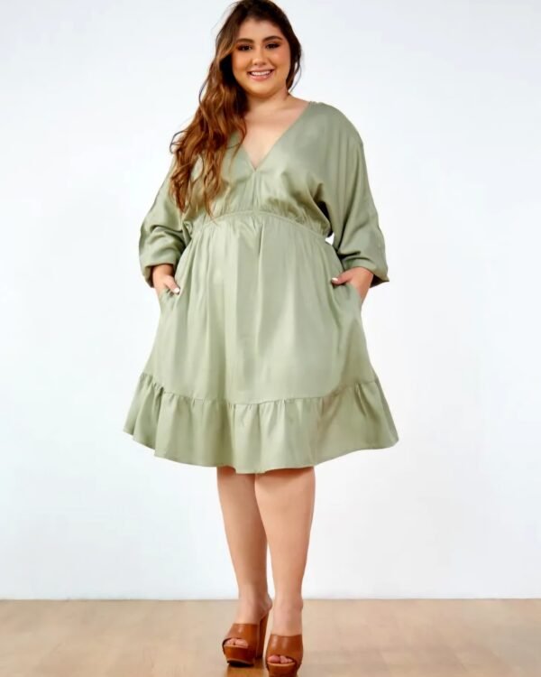 Vestido blanco corto Talla Grande Manga larga