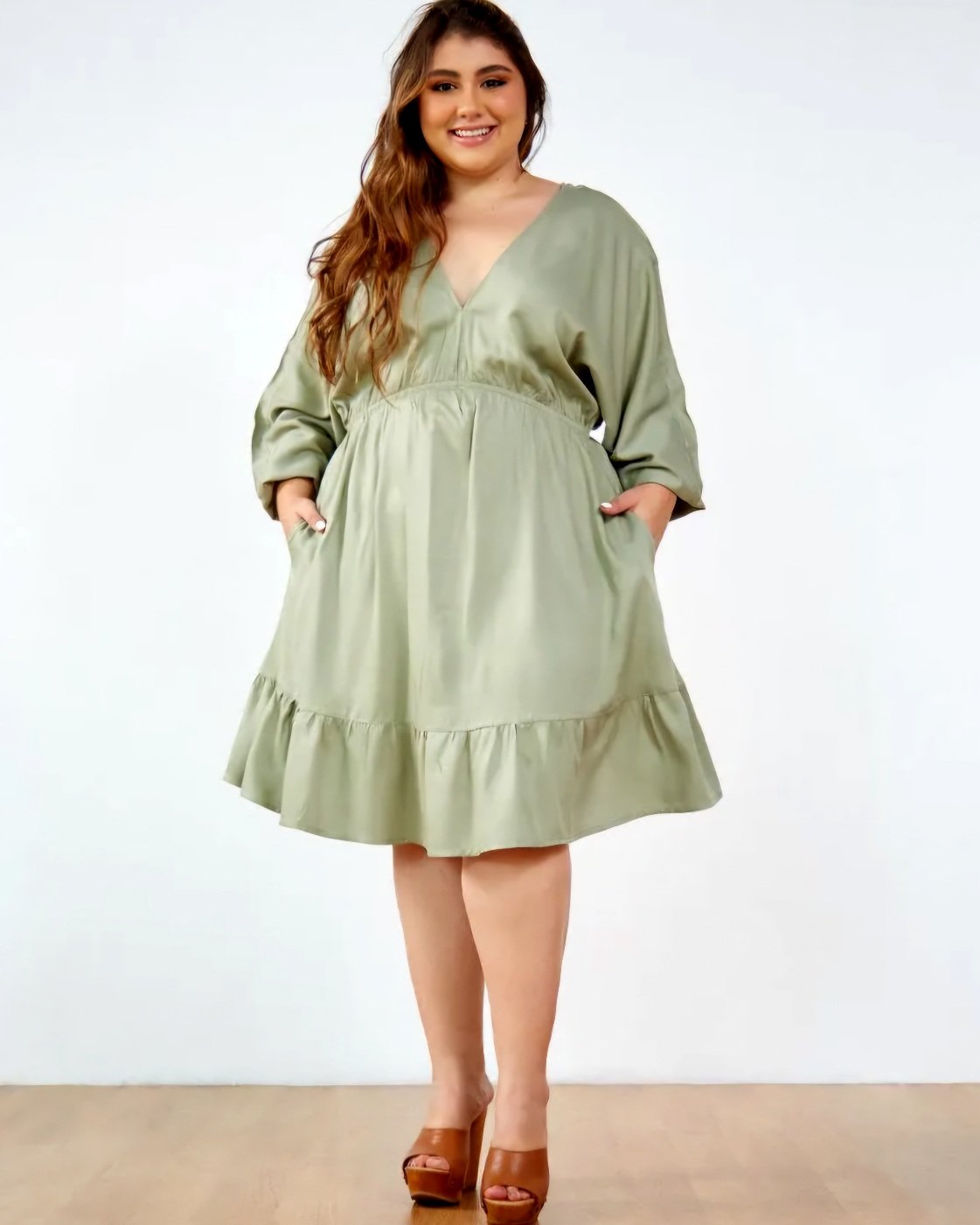 Vestido blanco corto Talla Grande Manga larga