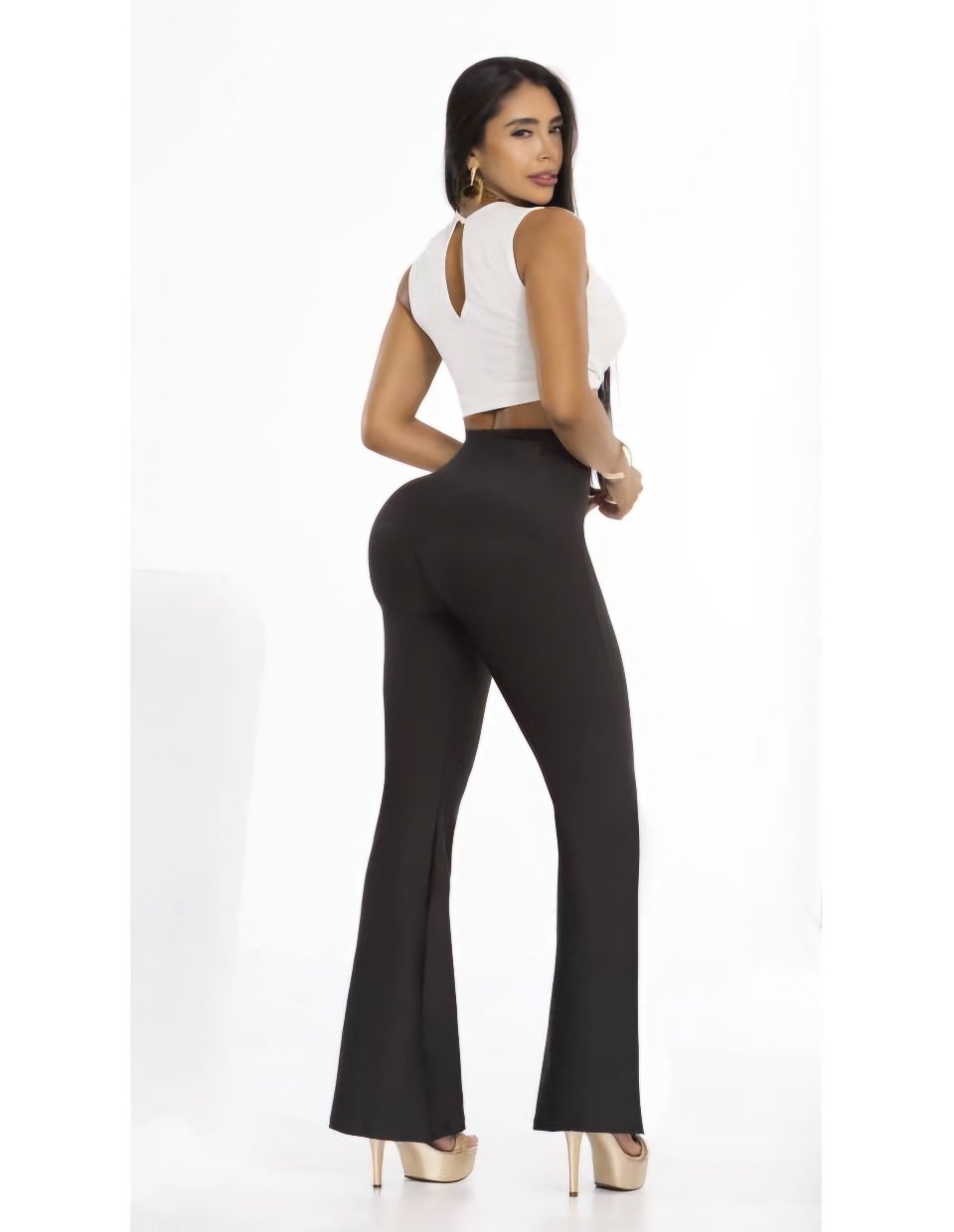 Leggins moldeador con faja acampanado y botón satinado