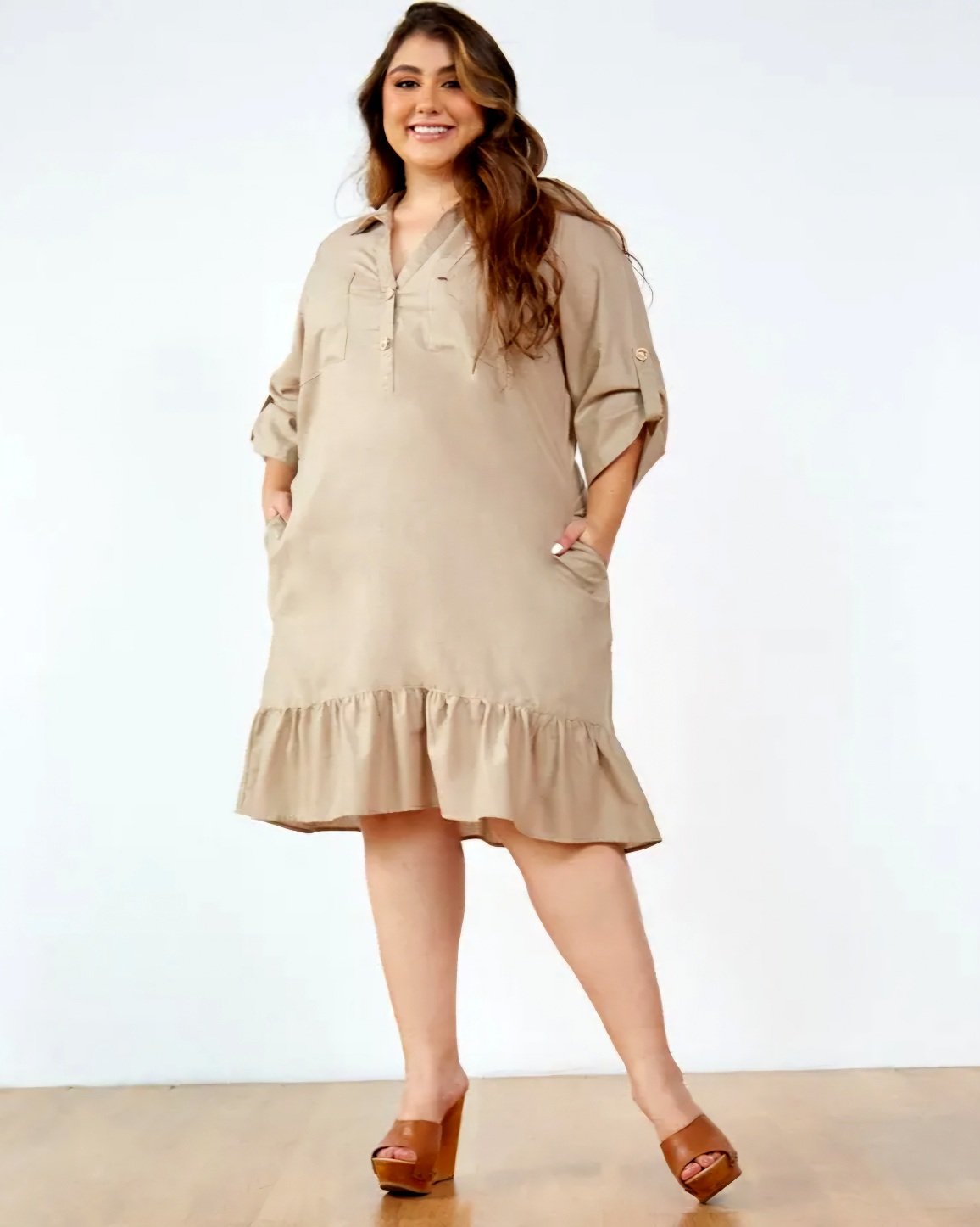 Vestido blanco corto Talla Grande Manga 3/4