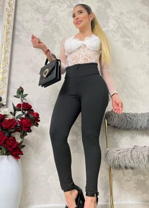 Leggins moldeador con faja Negro mate skinny con zipper