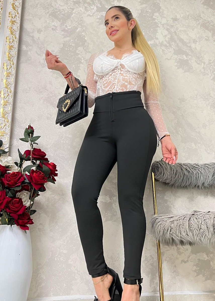 Leggins moldeador con faja Negro mate skinny con zipper