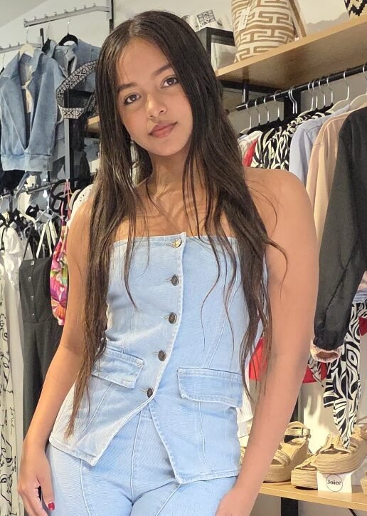 Blusa strapless en jeans stretch AS06426