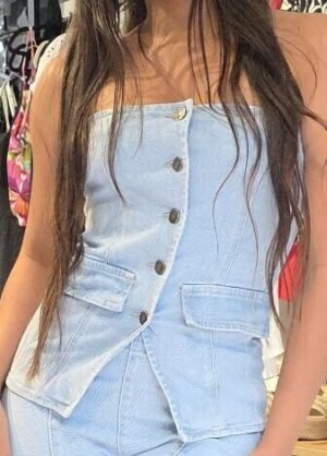 Blusa strapless en jeans stretch AS06426