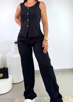 Set de pantalón y blusa con botones