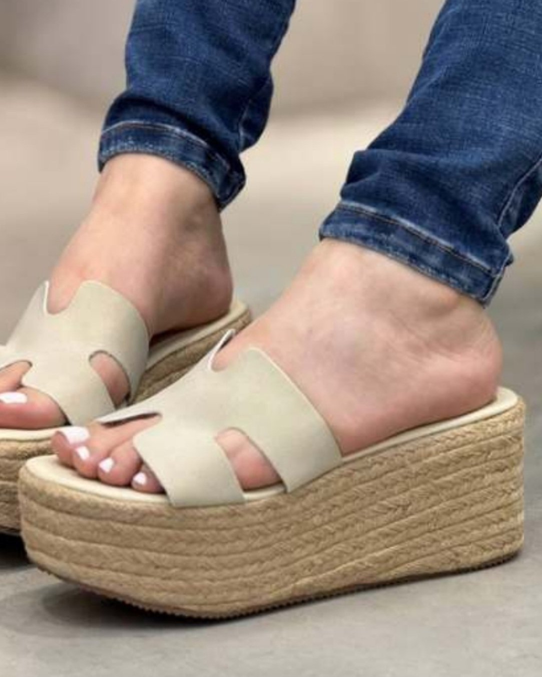 Sandalia Plataforma en Yute Blanco hueso