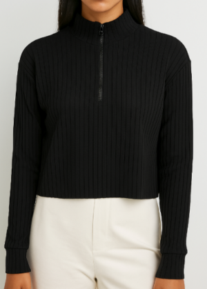 Blusa en tela rib manga larga