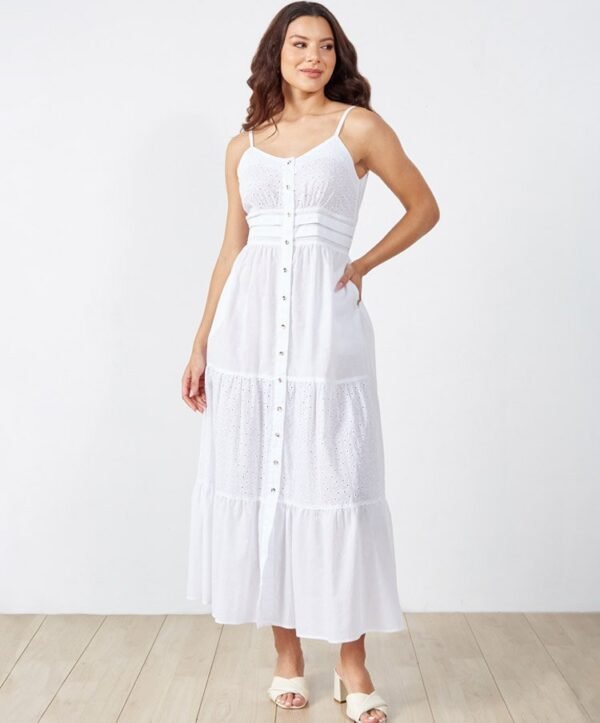 Vestido en Ojalillo blanco con tiras 254016