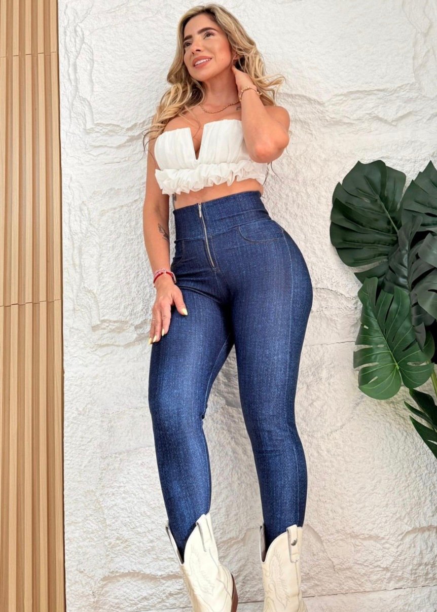 Leggins con faja apariencia jean oscuro Jeggins
