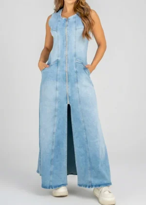 Vestido largo en tela jeans stretch AS06729