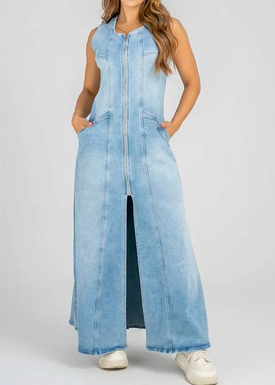 Vestido largo en tela jeans stretch AS06729