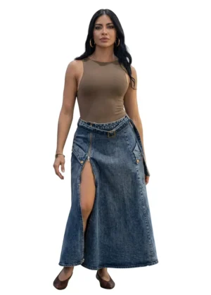 Falda Jeans con cinturon y bolsillos