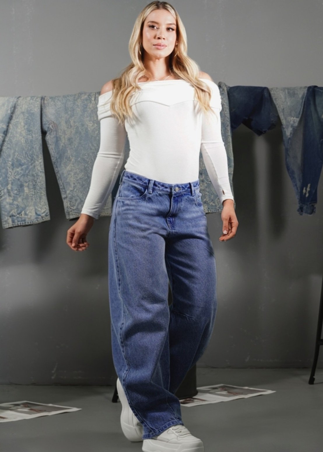 Jeans barrel textura rústica 53347