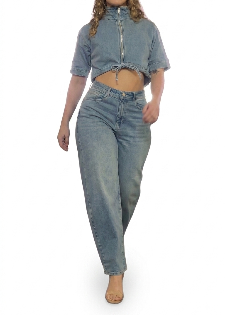 Set chaleco cuello alto y jeans barrel stretch AS06921