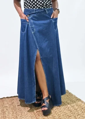Falda de jeans diseño cruzado abierto
