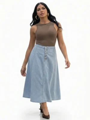 Falda larga en denim B2282