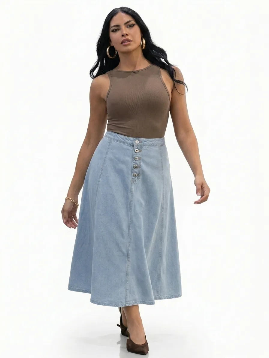 Falda larga en denim B2282