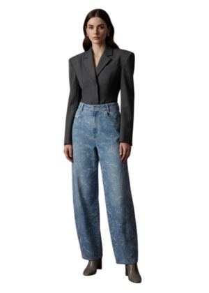 Jeans barrel con textura de hojas