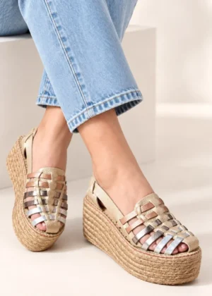 Sandalia plataforma en yute y correas de cuero