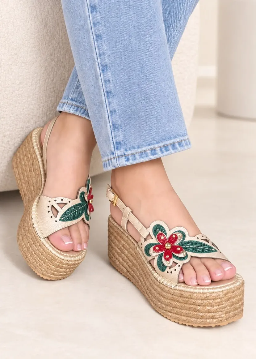 Sandalia plataforma en yute y cuero Flor